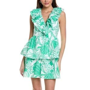 Lilly Pulitzer Aqua and White Floral Ruffle Mini Dress